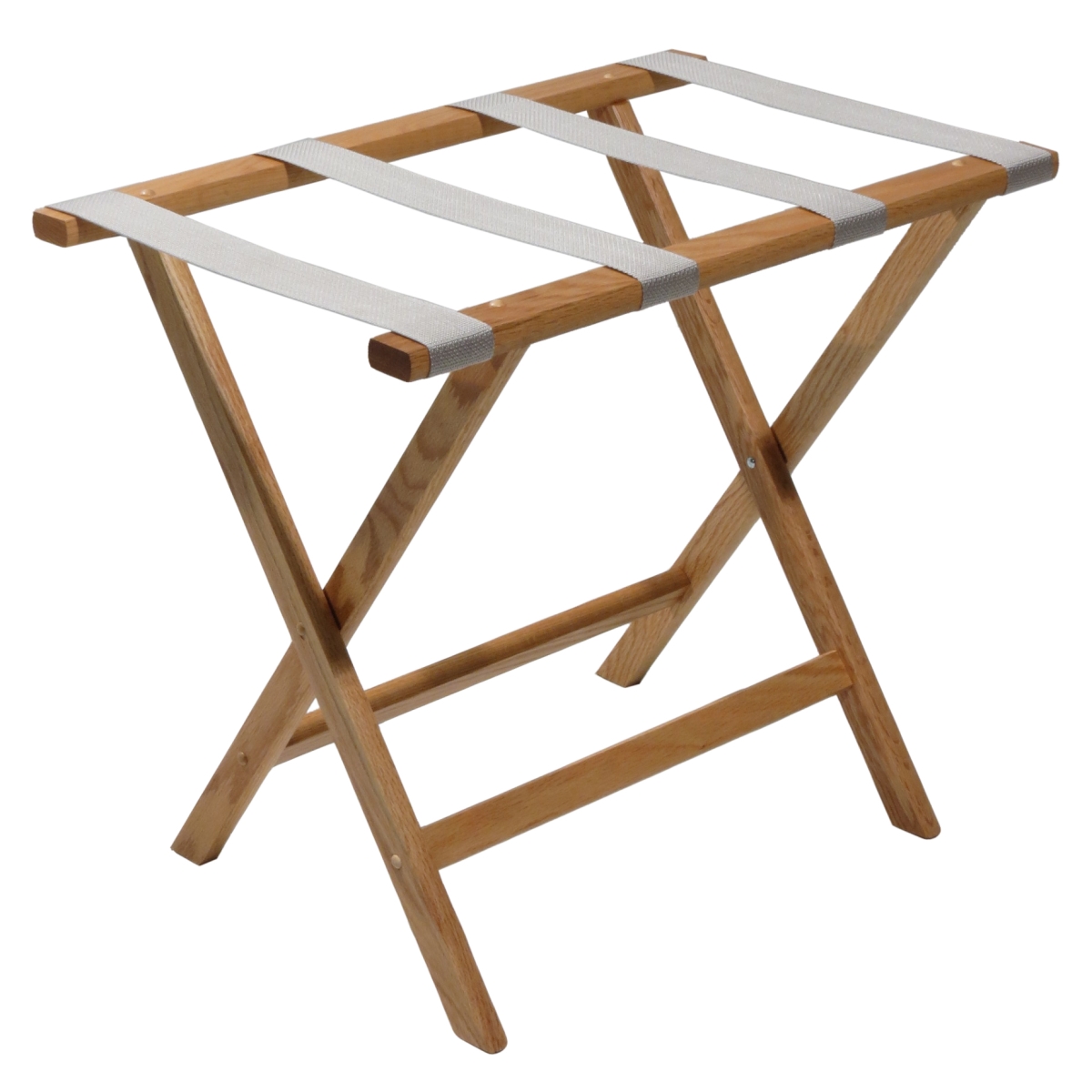 Wooden Mallet LR-LOSVR Deluxe Straight Leg Luggage Rack with Silver Straps - Light Oak