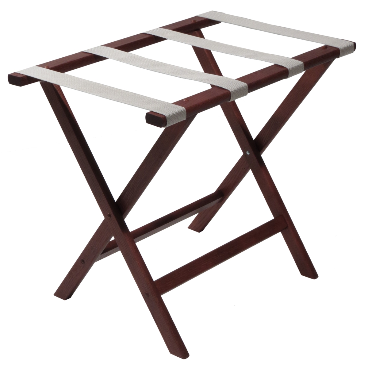 Wooden Mallet LR-MHSVR Deluxe Straight Leg Luggage Rack with Silver Straps - Mahogany