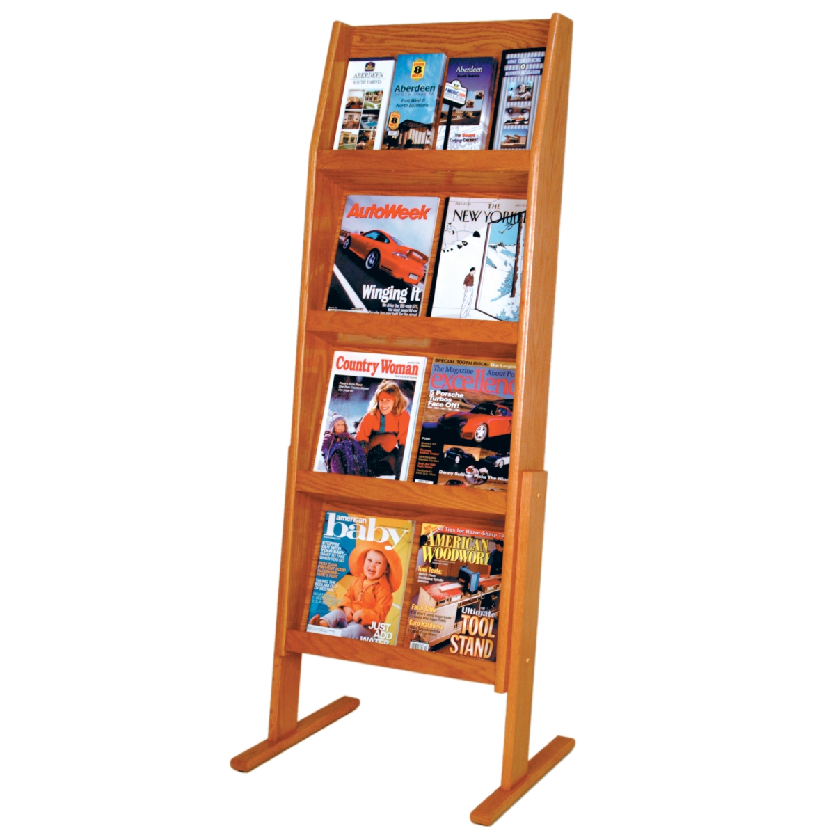 Picture of Wooden Mallet LD49-16FSMO 4 x 4 in. Slope 16 Pocket Standing Literature Display - Medium Oak