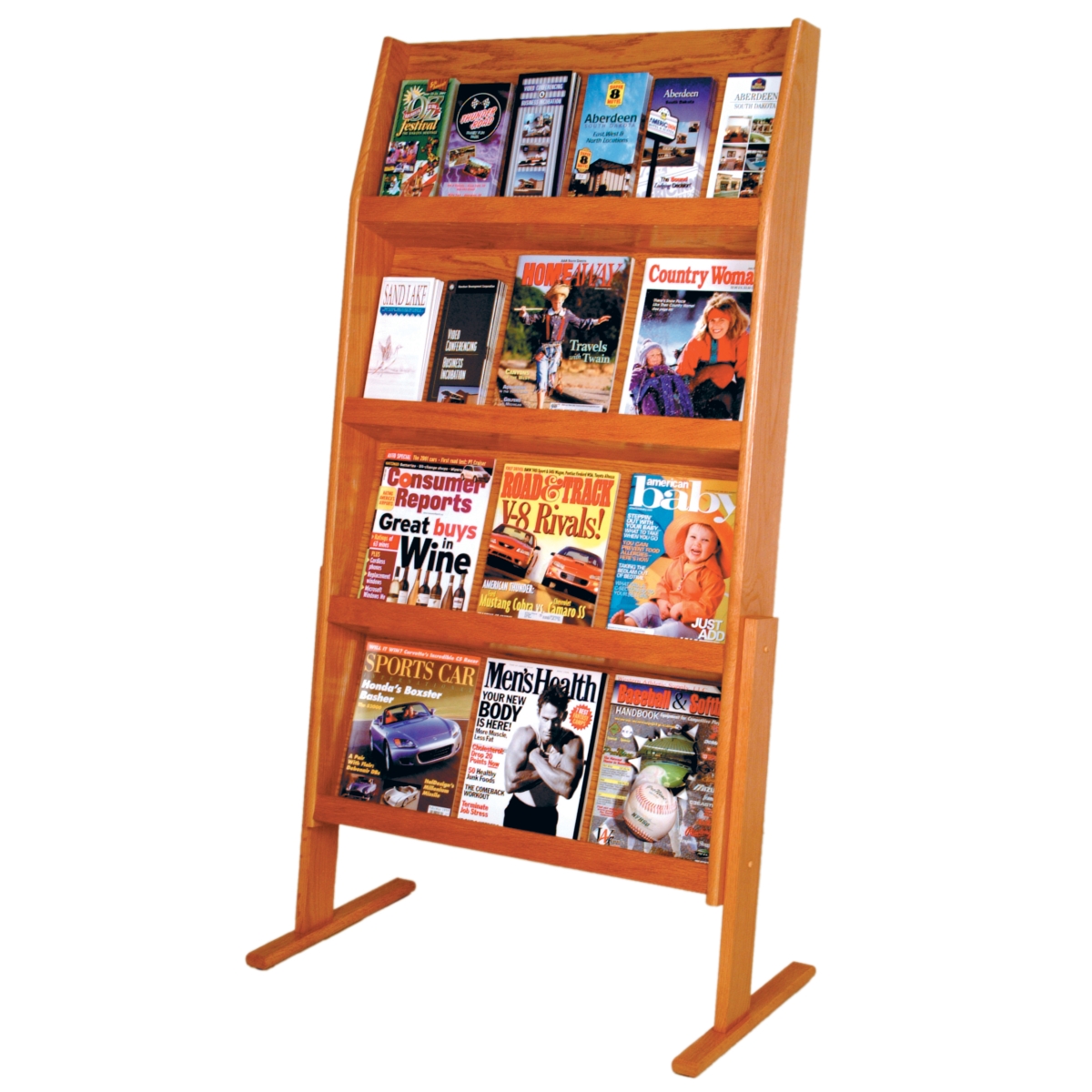 Picture of Wooden Mallet LD49-24FSMO 4 x 6 in. Slope 24 Pocket Standing Literature Display - Medium Oak
