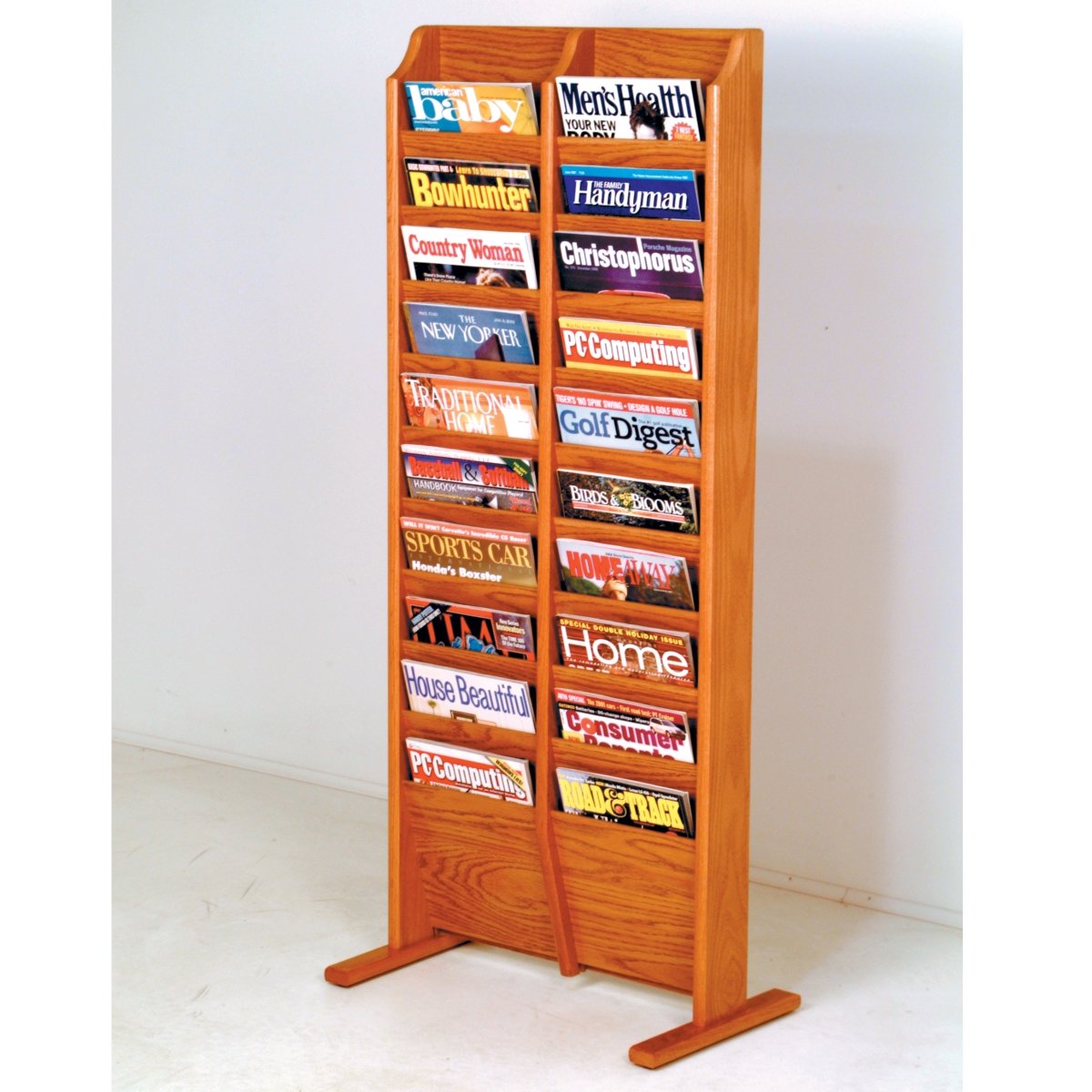 Picture of Wooden Mallet MR20-FSBL Cascade Free Standing 20 Pocket Magazine Rack - Black&#44; Light Oak & Medium Oak