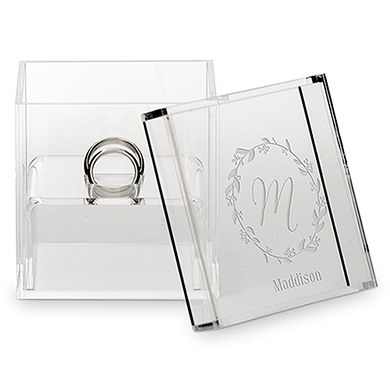 Weddingstar 9736-P-1084-106 Acrylic Wedding Ring Box Botanical Wreath Etching