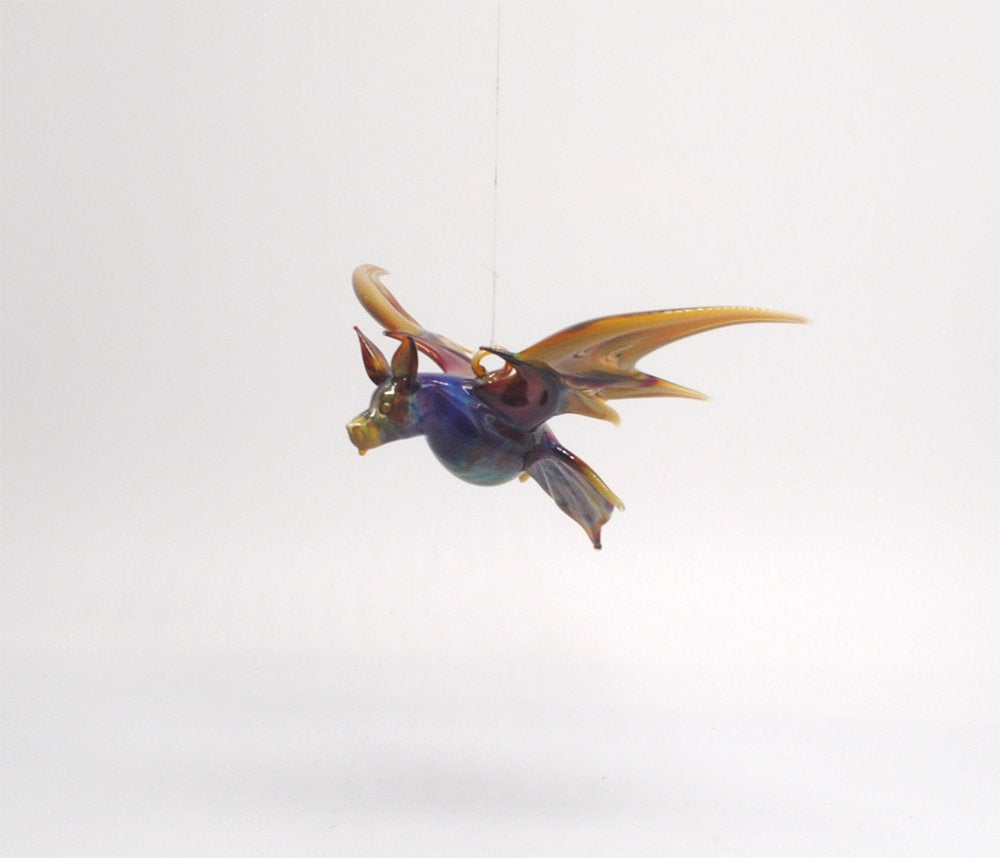 6 x 3 in. Large Flying Bat Handmade Lamp - Multi Color