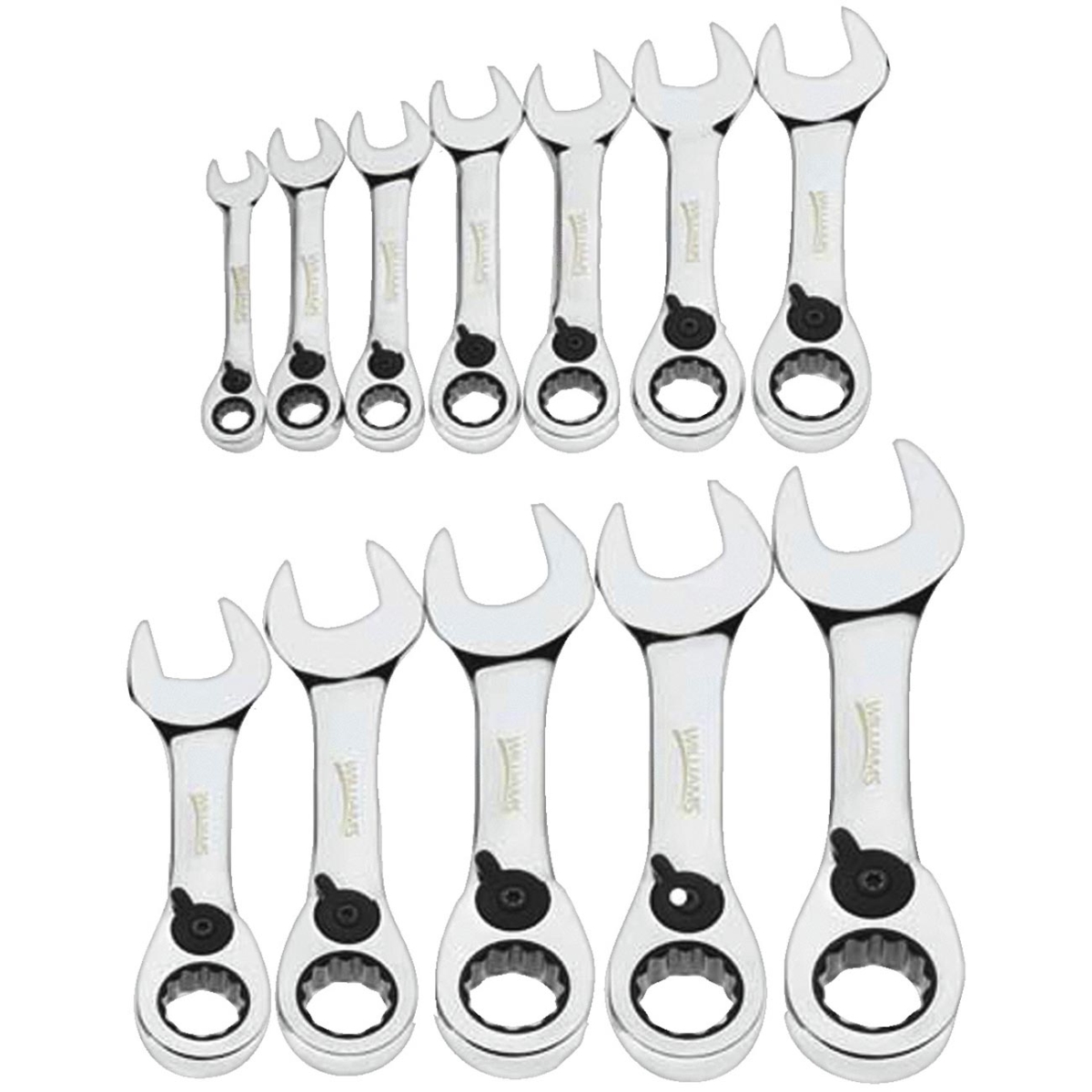 JHWMWS12RCS Metric Stubby Reversible Ratcheting Combination 12-Point Wrench Set - 12 Piece