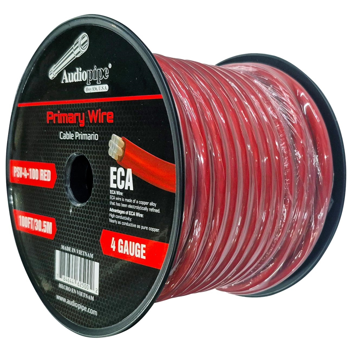 PSV4100RED 100 ft. Audiopipe Flexible Power Cable 4 Gauge - Red