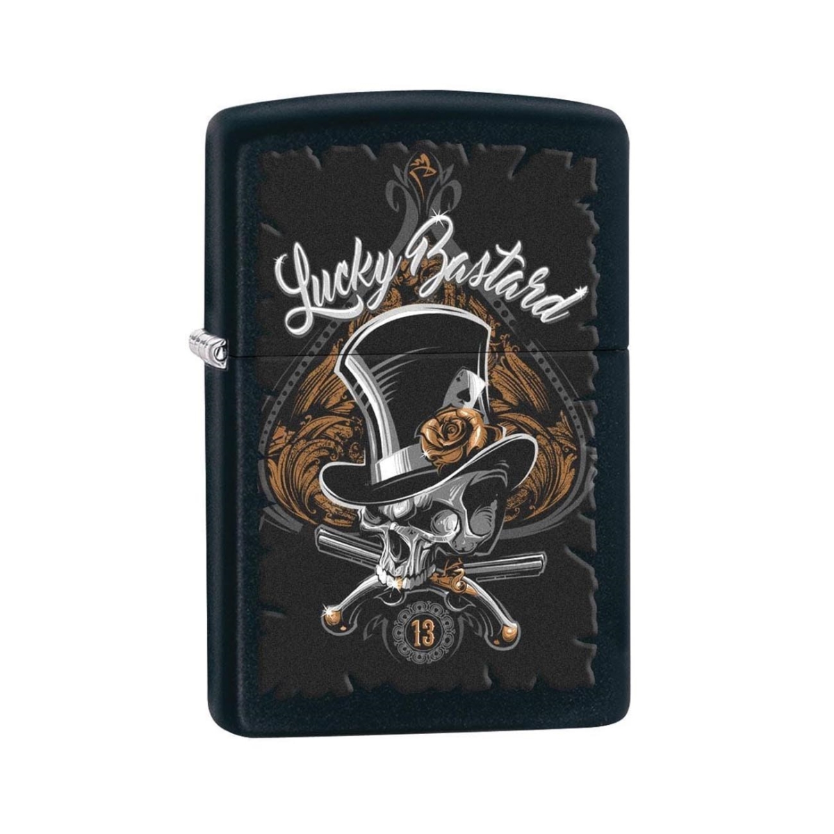 218CI407896 218 Skeleton 80196 Windproof Lighter - Lucky Bastard Skull, Black Matte