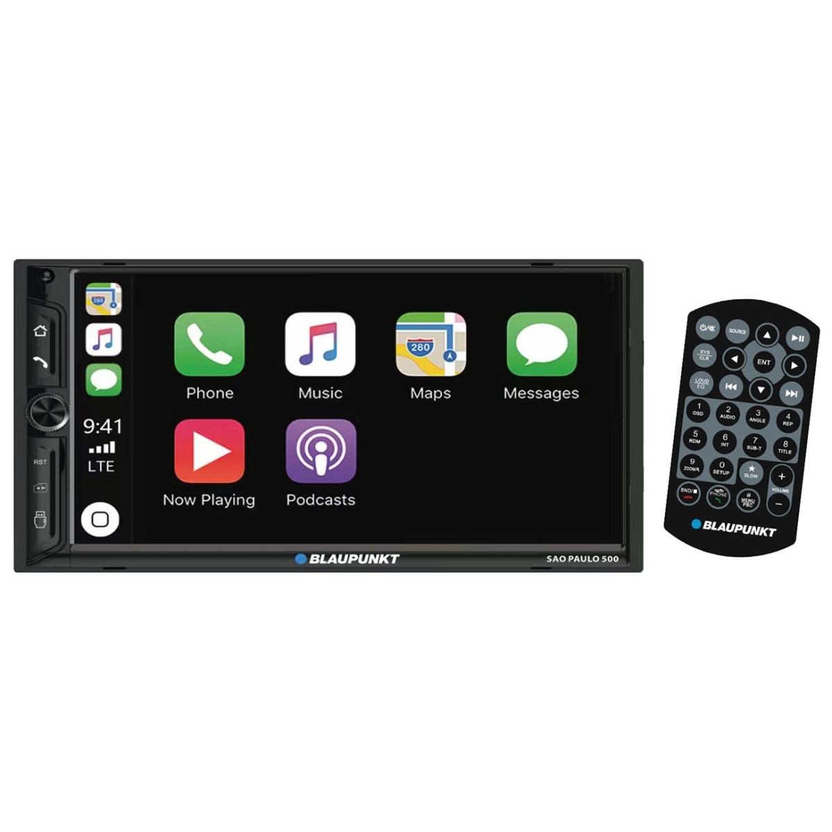 SAOPAULO500 7 in. Double DIN Mechless Fixed Face Touchscreen Receiver with Bluetooth & Wired Apple CarPlay