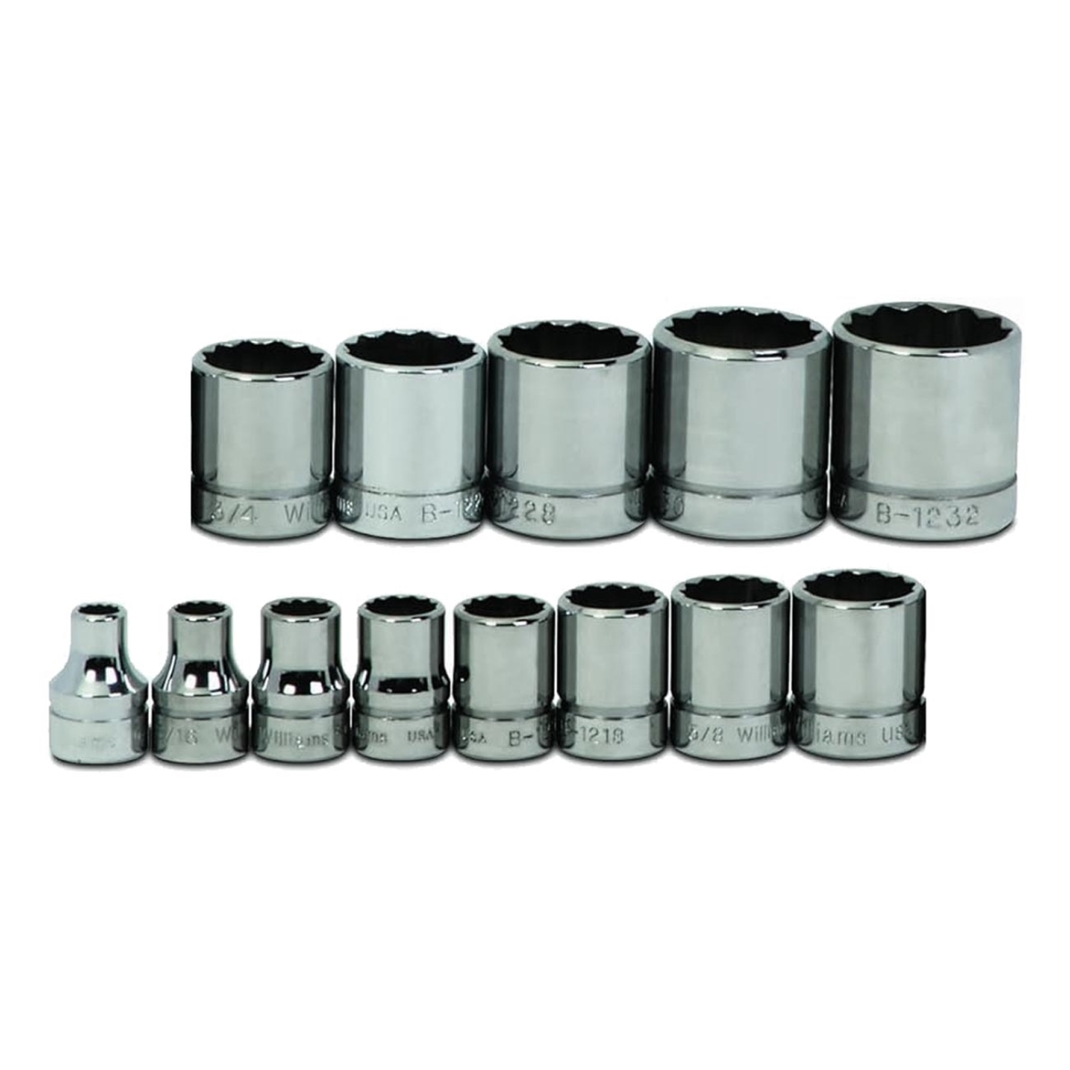 JHWWSB13RC 0.375 in. Drive Shallow SAE Socket Set with Clip Rail - 12-Point - 13 Piece