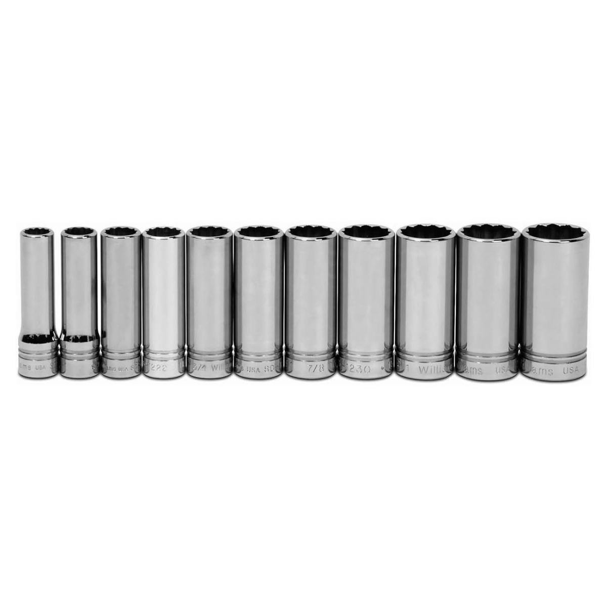 JHWWSSD11RC 0.5 in. Drive Deep SAE Socket Set on Clip Rail, 12-Point - 11 Piece