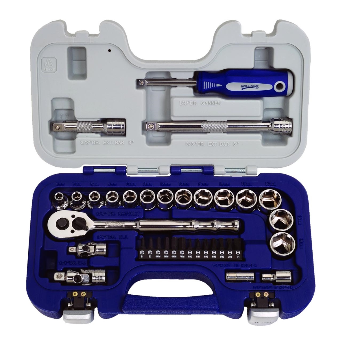 JHW50613B Super torque Drive Metric 6-Point Socket Set - 0.375 in. - 35 Piece