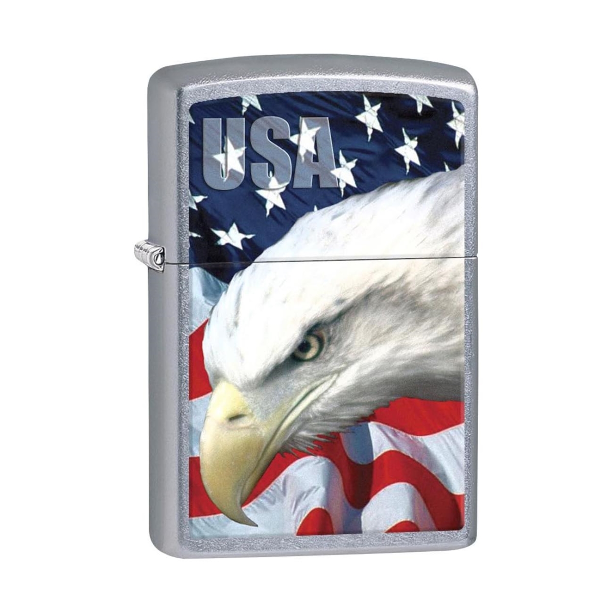 205CI013021 3021 USA Flag & Eagle Windproof Lighter, Chrome