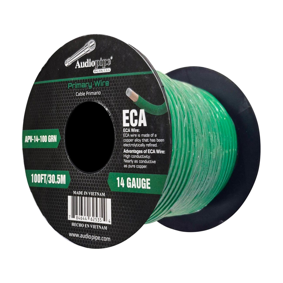 APV14100GRN 100 ft. 14 Gauge Flexible ECA Spool Primary Wire, Green