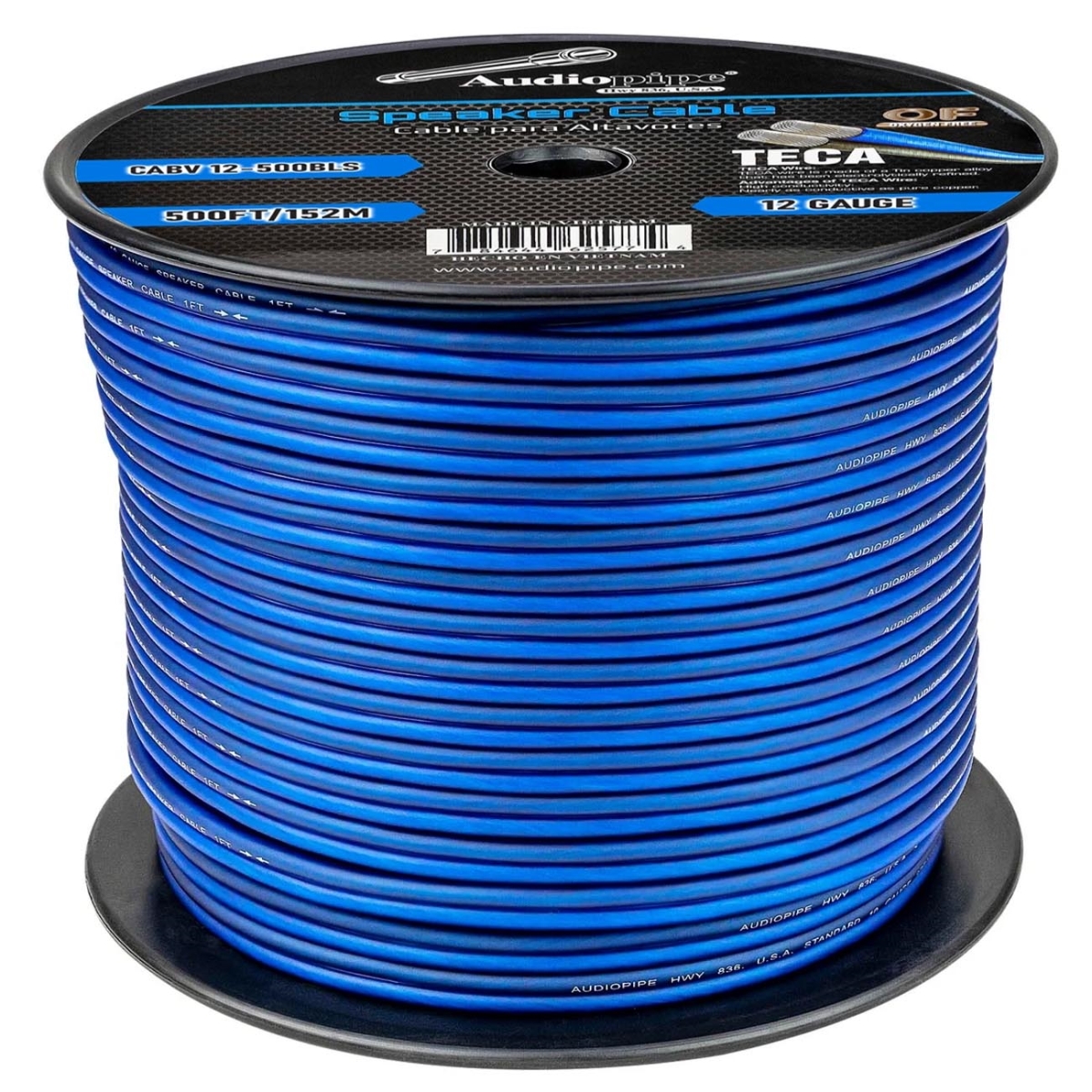 CABV12500BLS 500 ft. 12 Gauge CCA Roll Speaker Wire, Blue & Silver