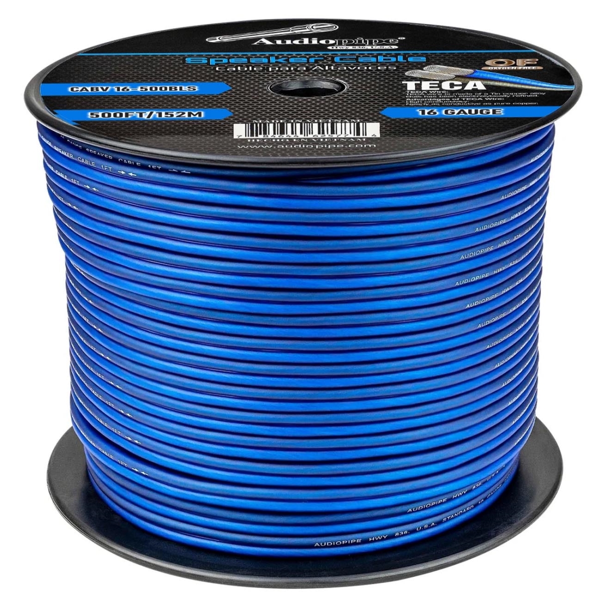CABV16500BLS 500 ft. 16 Gauge CCA Roll Speaker Wire, Blue & Silver