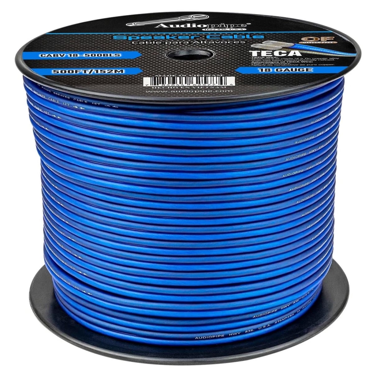 CABV18500BLS 500 ft. 18 Gauge CCA Roll Speaker Wire, Blue & Silver