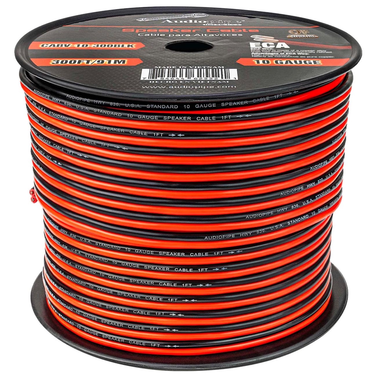 CABV10300BLK 300 ft. 10 Gauge CCA Roll Speaker Wire, Red & Black