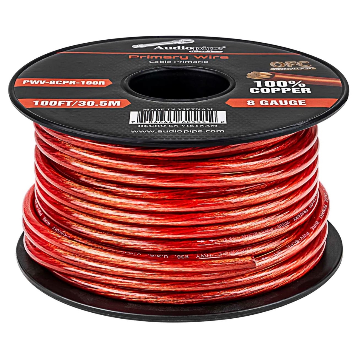 PWV8CPR100R 100 ft. 8 Gauge 100 Percent Copper Roll Primary Wire, Red