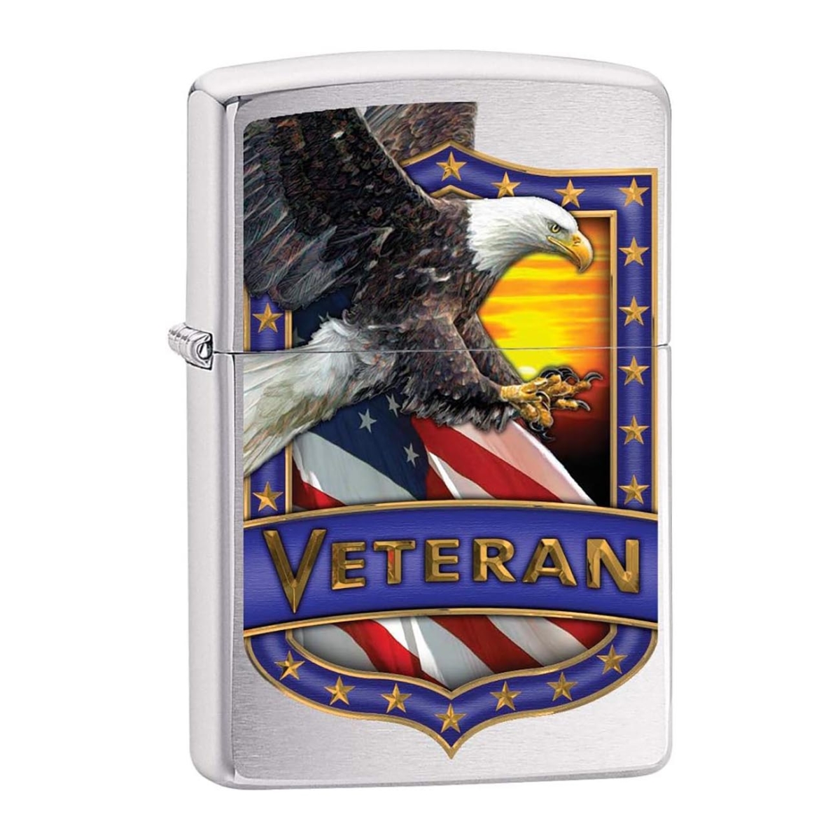 200CI408432 Veteran Shield with Eagle Lighter, Brushed Chrome