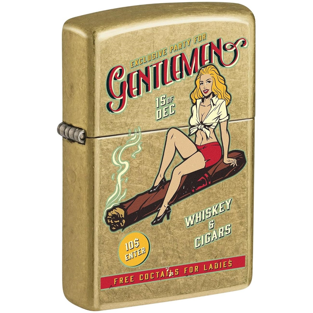 48267CI423077 Whiskey & Cigars Party Pin-up Girl Lighter, Street Brass