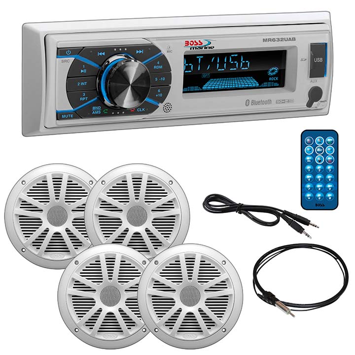 Boss Audio MCK632WB.64 AM/FM/MP3/USB Bluetooth Receiver Package w/ Four 6.5" Speakers in Blue | Camping World