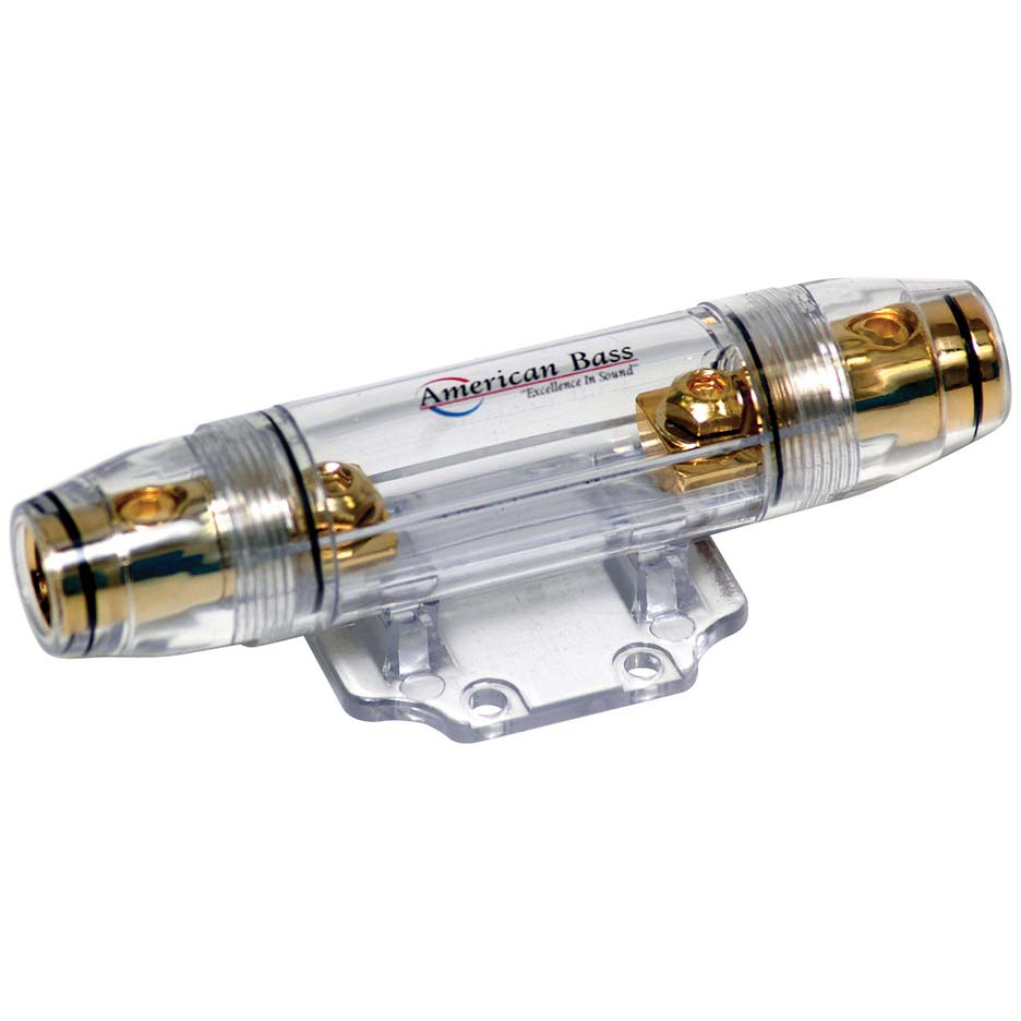 Picture of American Bass ABWPANL10 0-4 Gauge in & 0-4 Gauge Out Gold Plated Waterproof Fuse Holder