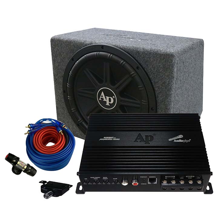Picture of Audiopipemap APSB12112PX 12 in. 1000W Single Bass Loaded 12 in. Subwoofer Enclosure Box with Amp Kit