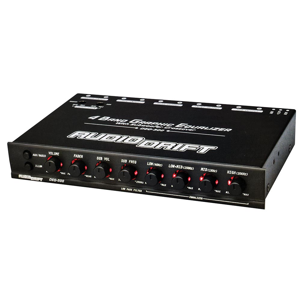 Picture of Nippon DEQ500 Audiodrift 4 Band Graphic Equalizer with Subwoofer Output&#44; Dual Color Illumination & 7V Output