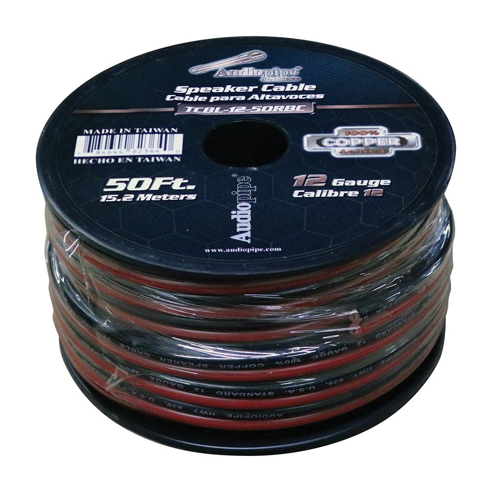 Picture of Audiopipe TCBL1250RBC 50 ft. Red & Black Jacket 12 Gauge 100 Percent Copper Series Speaker Wire