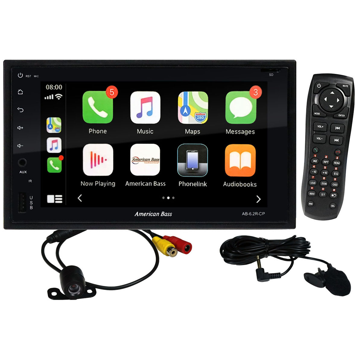 Picture of American Bass AB62RCP 6.2 in. Double DIN Mechless Receiver with Bluetooth USB & SD Inputs Android Auto & Apple Carplay