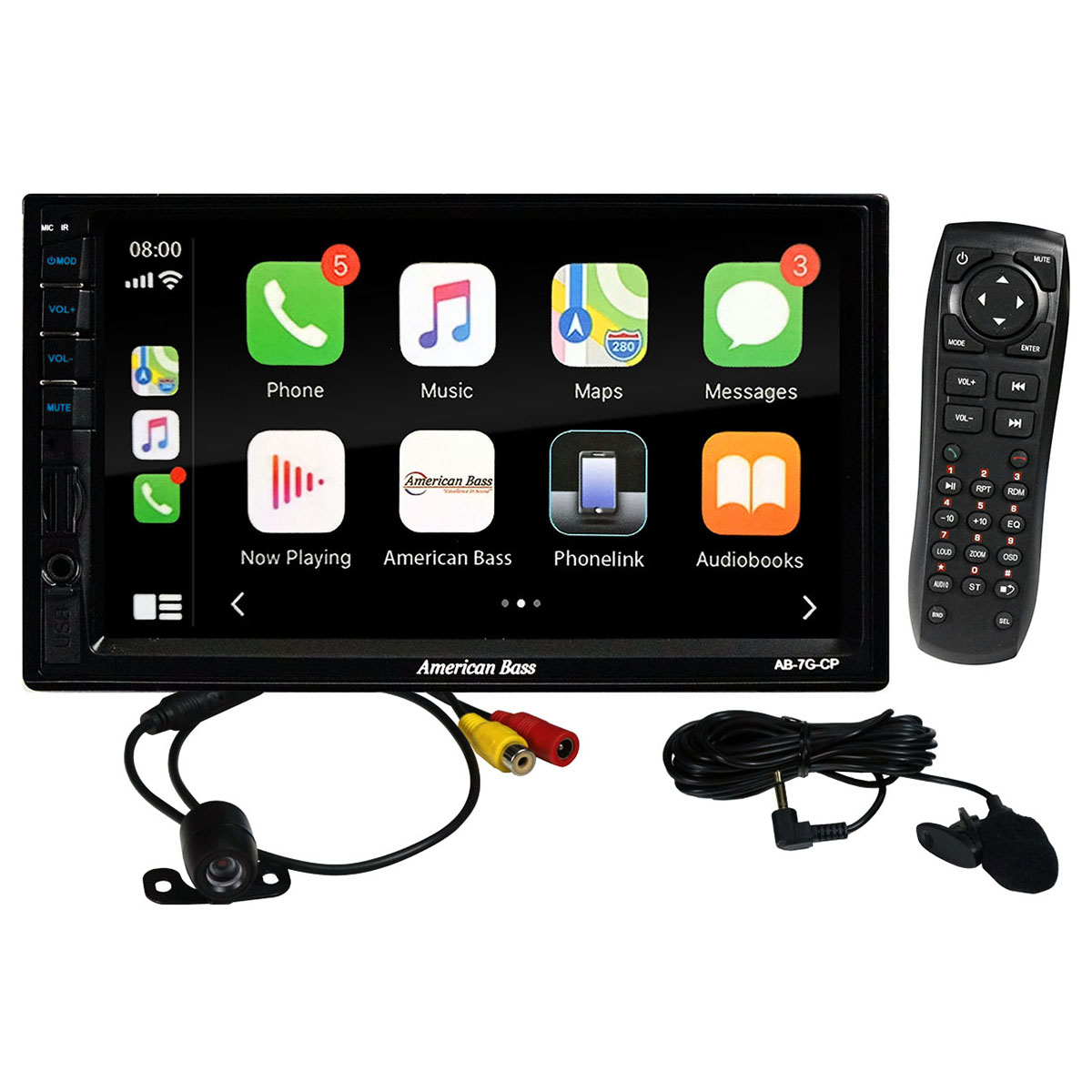 Picture of American Bass AB7GCP 7 in. Double DIN Mechless Receiver with Bluetooth USB & SD Inputs Android Auto & Apple Carplay