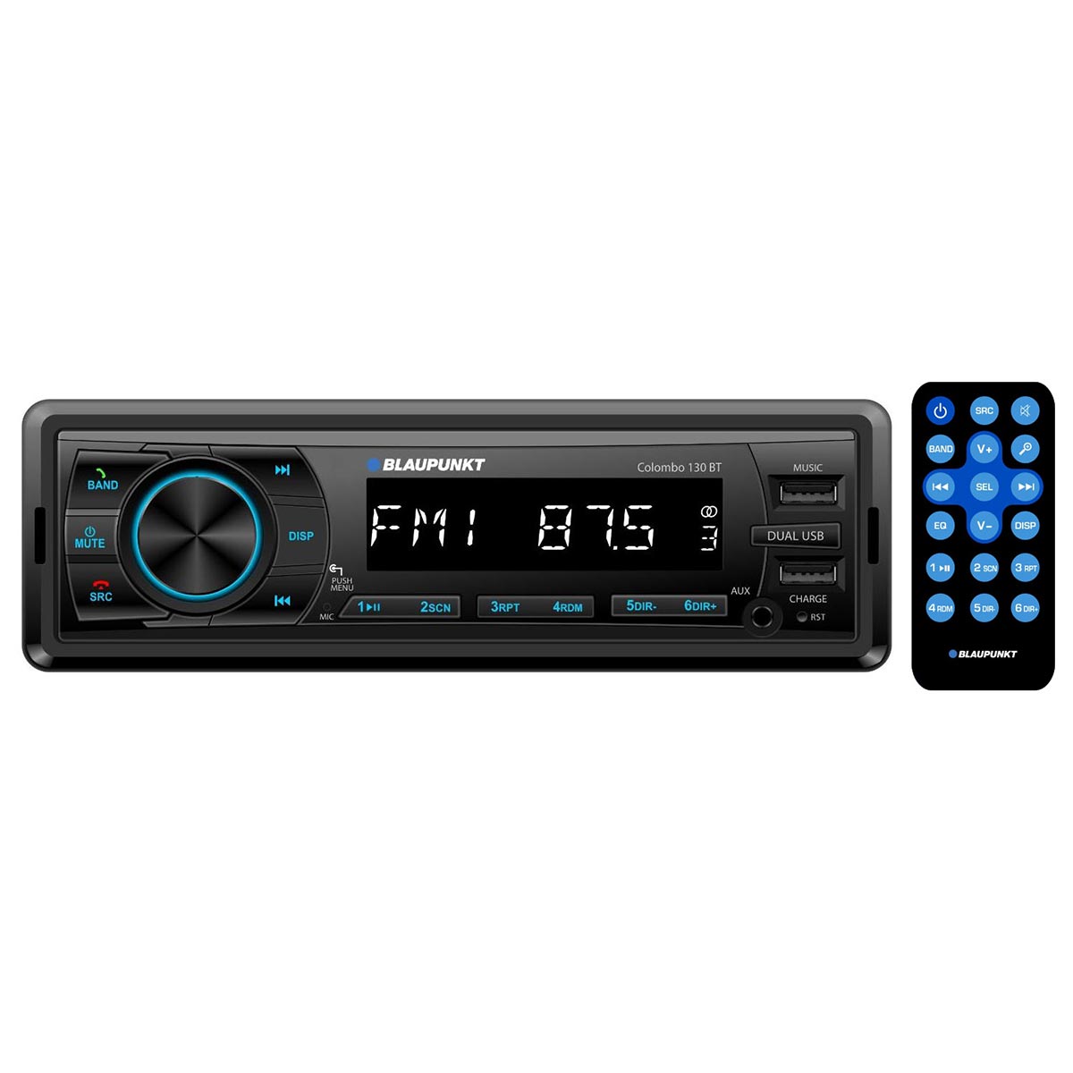 Picture of Blaupunkt COLOMBO130 Single DIN Mechless AM-FM Receiver with Bluetooth USB Input & Remote