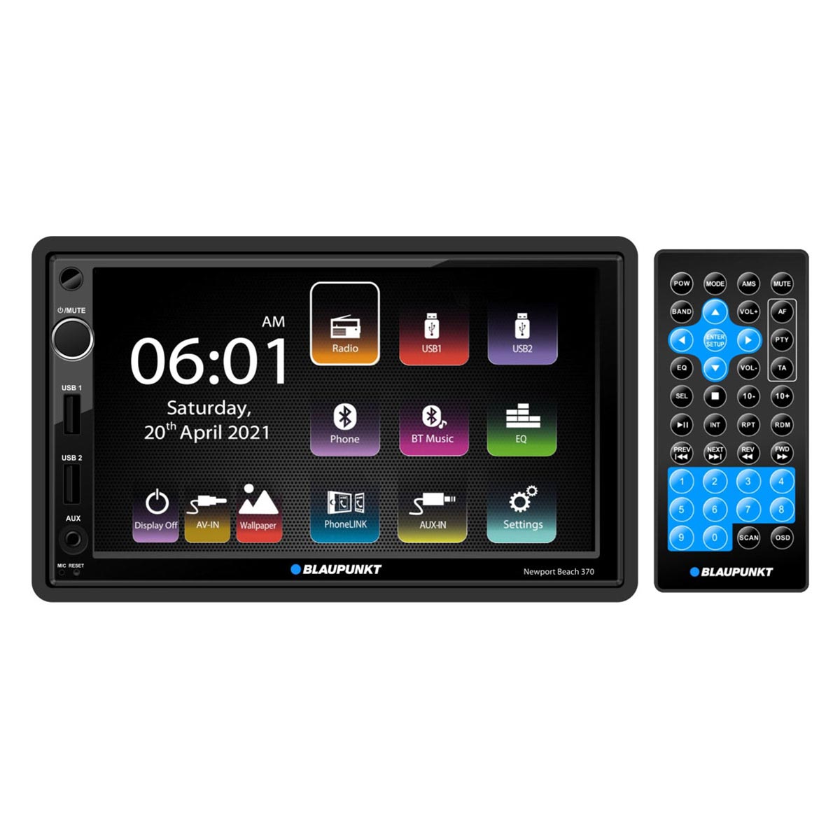 Picture of Blaupunkt NEWPORTBEACH370 7 in. Double DIN Mechless Fixed Face Touchscreen Receiver with Phonelink Bluetooth USB Input