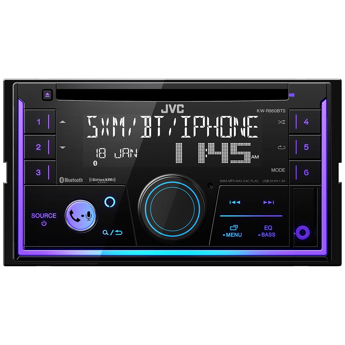 KWR950BTS  Double DIN CD Receiver with iPhone Support Bluetooth & USB Input