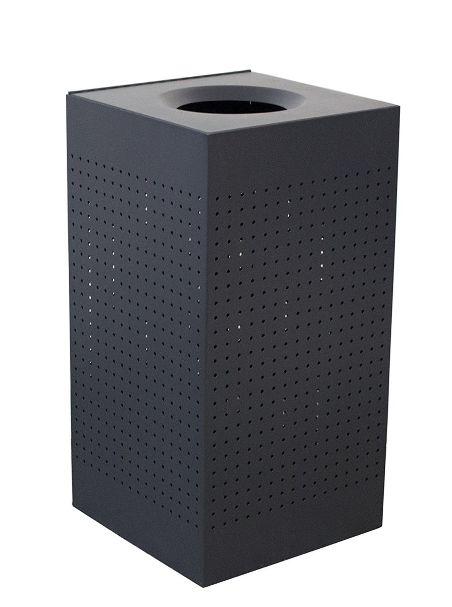 Square Waste Receptacle with Perforated Holes, Bag Retainger Bands - Black
