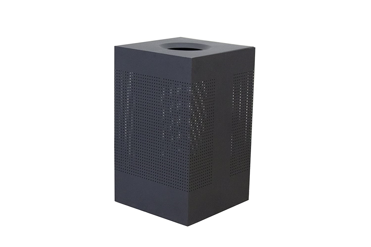 CL40-BK Square Waste Receptacle with Perforated Holes & Bag Retainer Bands, Black