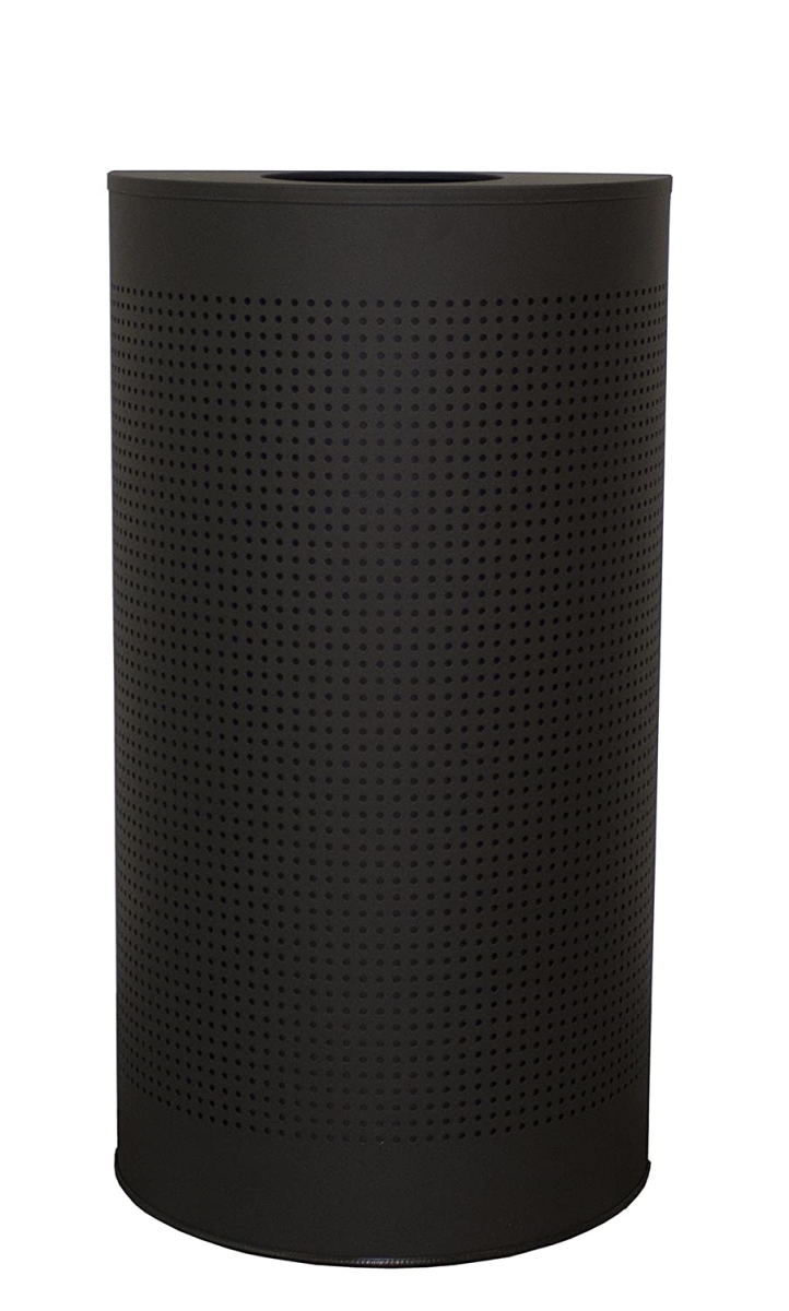 Half Round Waste Receptacle with Perforated Holes & Rigid Plastic Liner, Black