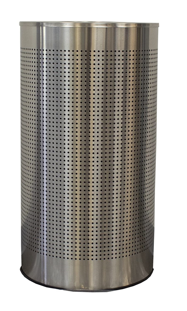 Half Round Waste Receptacle with Perforated Holes, Rigid Plastic Liner, Brushed Stainless Steel