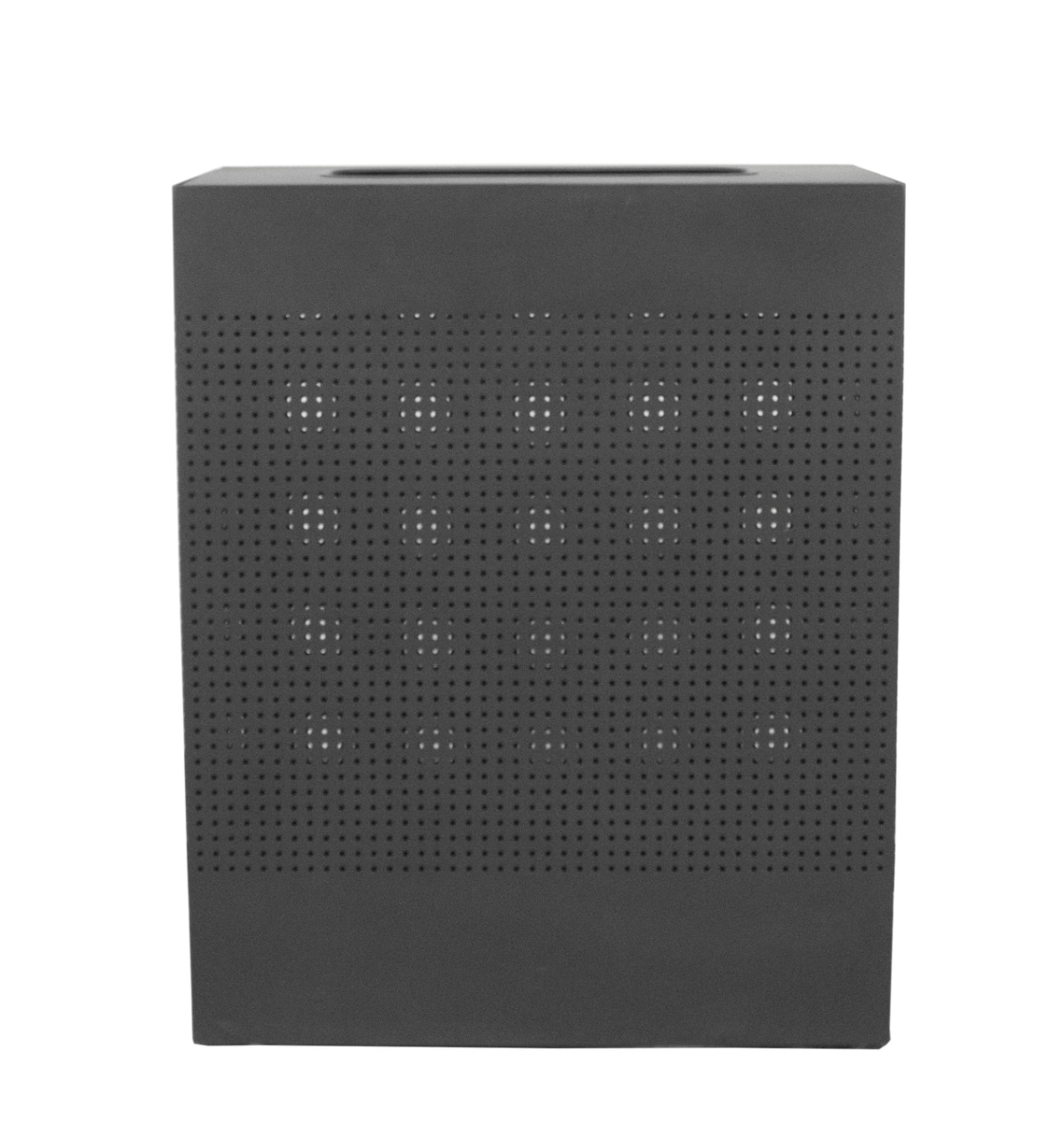 Rectangular Waste Receptacle with Perforated Holes & Bag Retainer Bands, Black