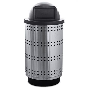 Outdoor Receptacle with Perforated Band Design with Dome Top & Plastic Liner, Stainless Steel