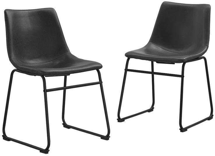 Walker Edison  Faux Leather Dining Kitchen Chairs, Black - Set of 2
