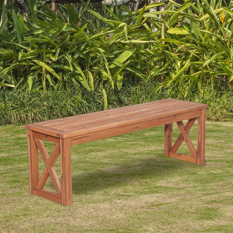 Picture of Walker Edison OWB52XBR Acacia Wood X-frame Patio Bench - Brown