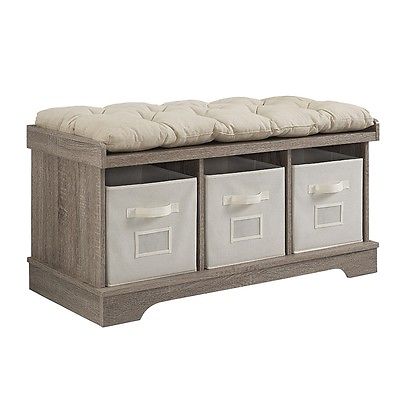 Picture of Walker Edison B42STCAG 42 in. Wood Storage Bench with Totes & Cushion - Driftwood