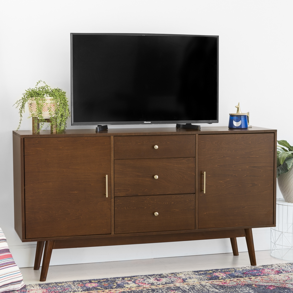 Picture of 60&quot; Mid Century Modern Wood TV Stand - Walnut