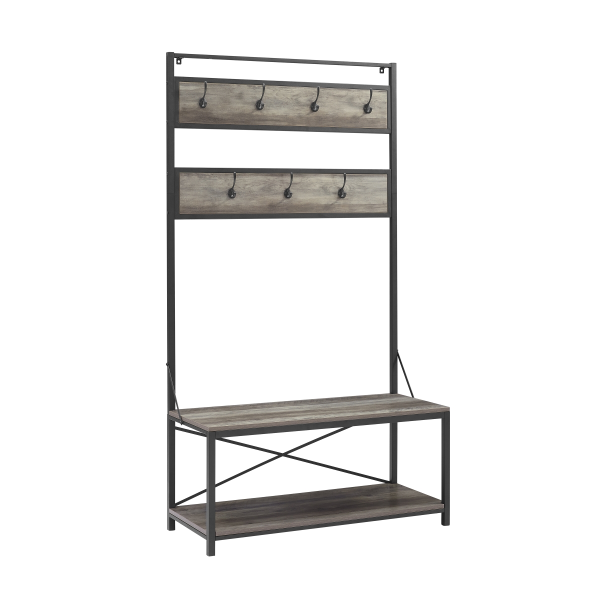 Picture of Walker Edison Furniture HT72MWGW 72 in. Industrial Metal & Wood Hall Tree&#44; Grey Wash