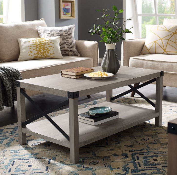 Rustic Industrial Metal X Coffee Table - Grey Wash - 40 in. - Durable Design