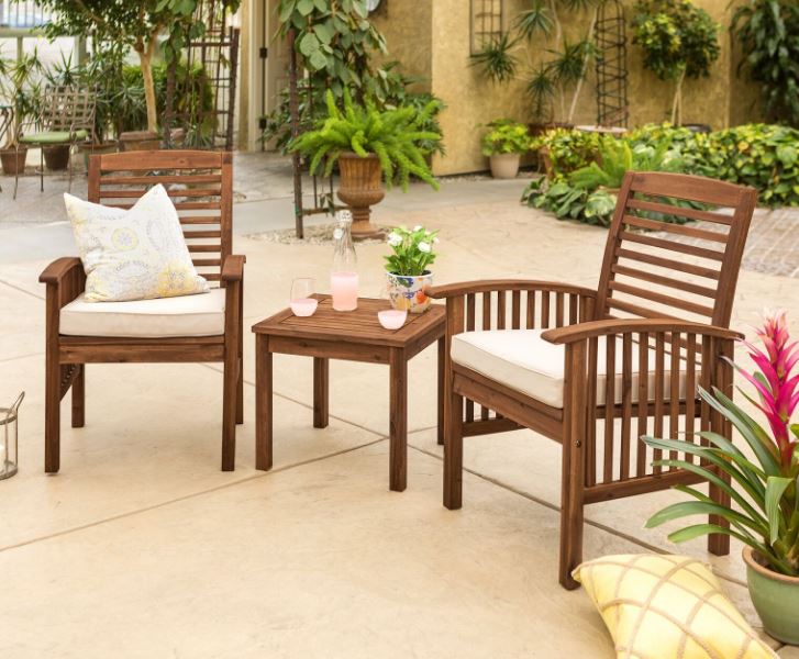 Walker Edison OWC3CGDB Acacia Wood Patio Chairs & Side Table - Dark Brown