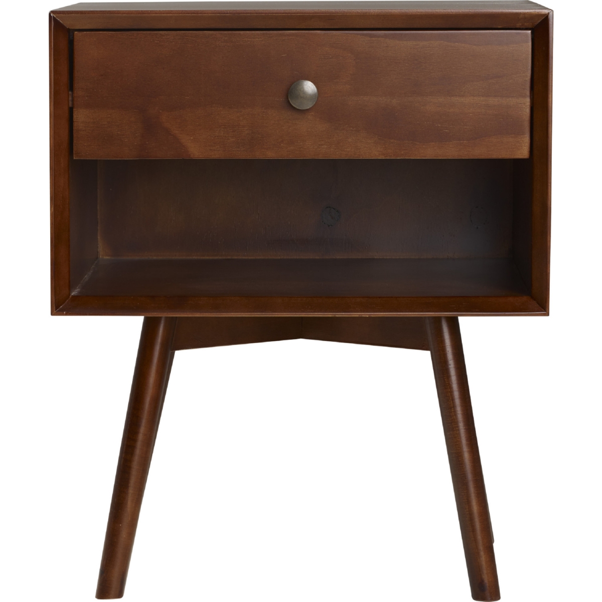 Walker Edison Furniture  Mid-Century 1 Drawer Solid Wood Night Stand, Walnut