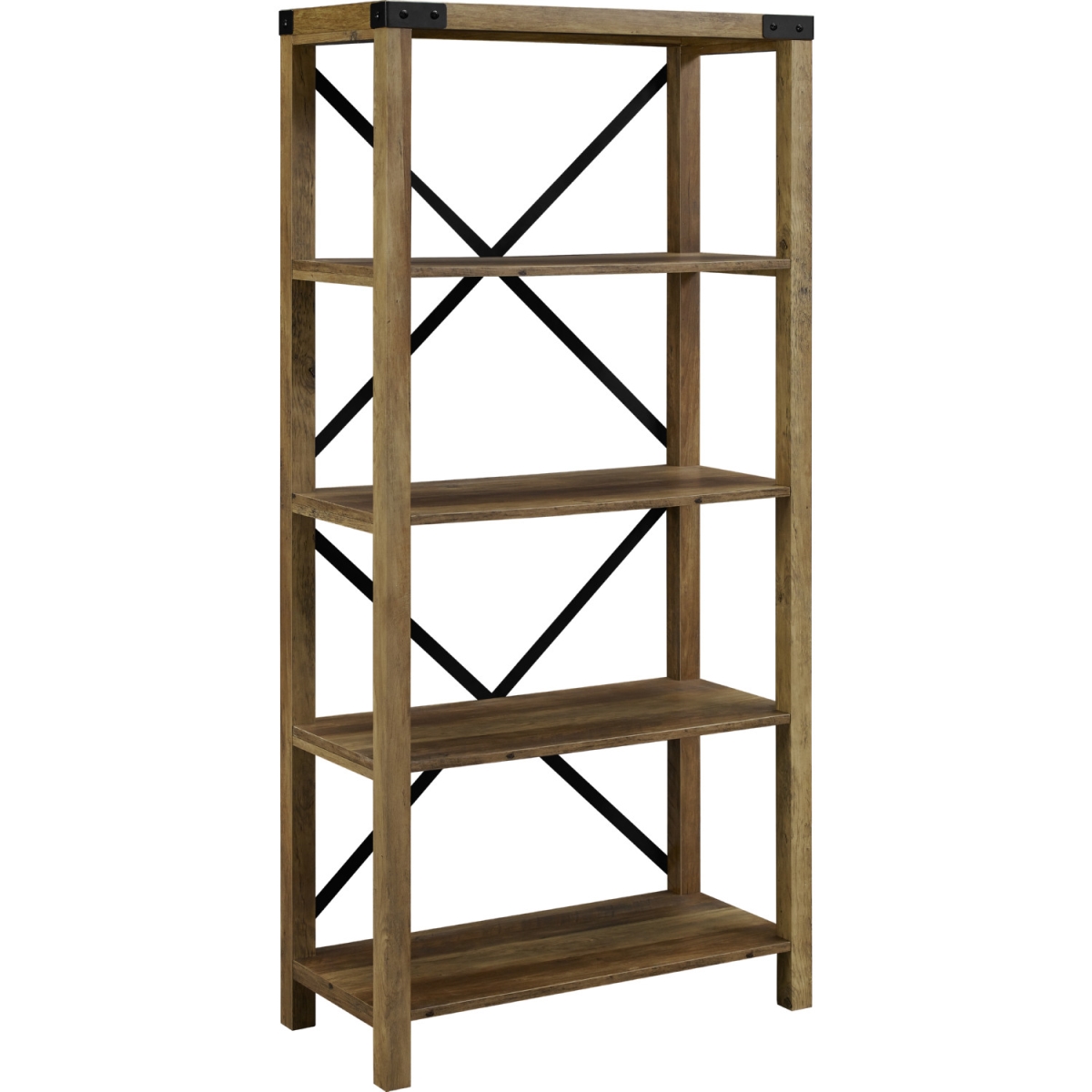 Walker Edison Furniture  64 in. Farmhouse Metal Bookcase, Rustic Oak -  Walker Edison Furniture Co, WA821907