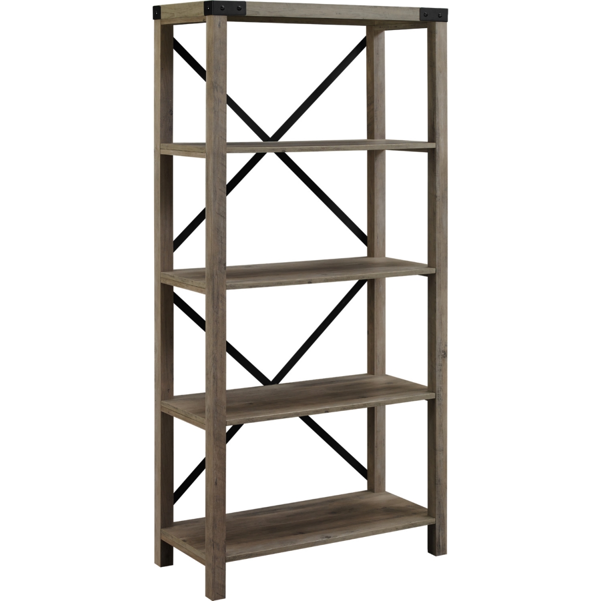 Walker Edison Furniture BS64MXGW 64 in. Farmhouse Metal Bookcase, Grey Wash