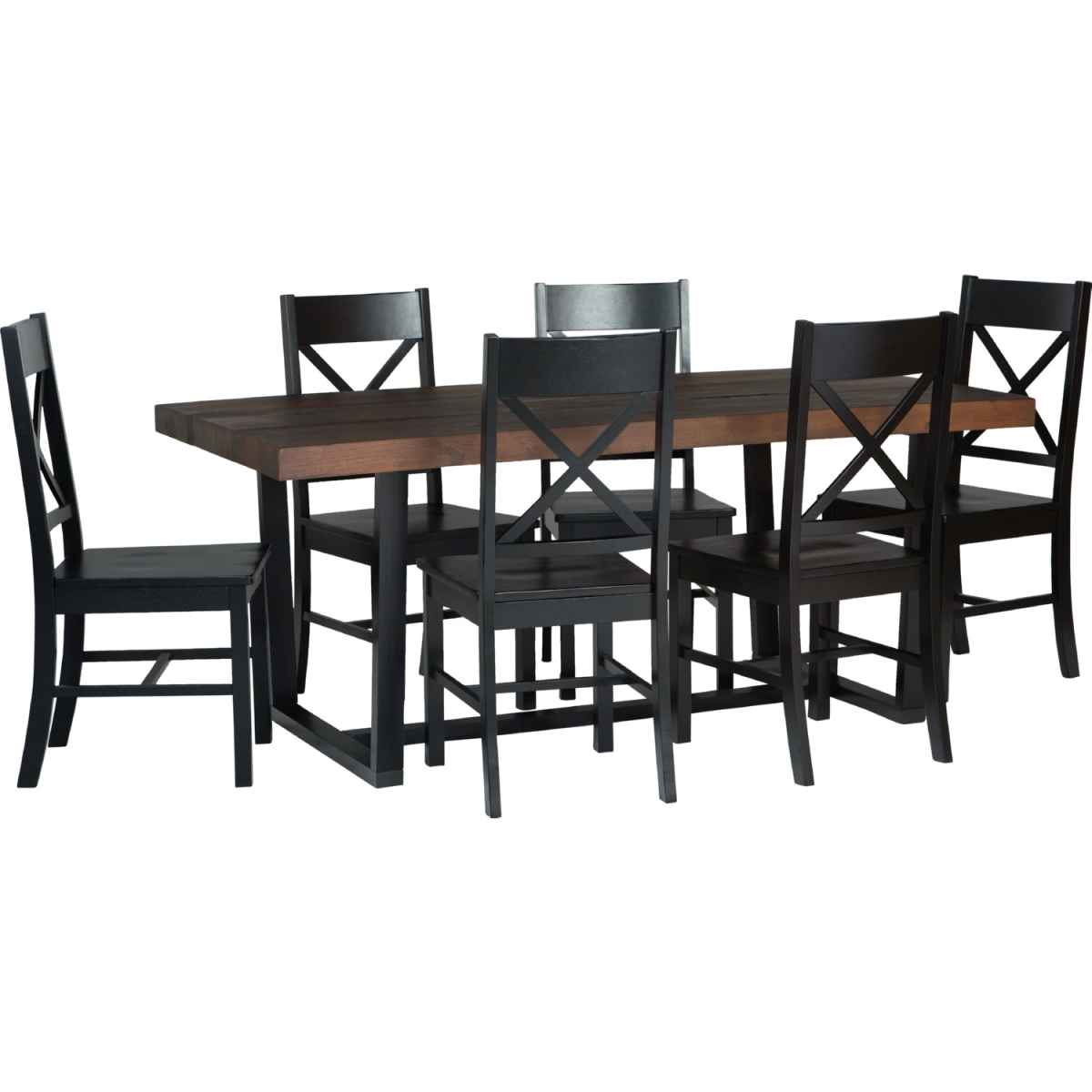 Walker Edison Furniture C72DSTRMBL-7 7 Piece Farmhouse Dining Set, Mahogany & Black